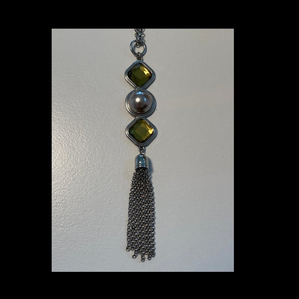 Banana Republic Long Strand Necklace - Silver/Pearl/Jade